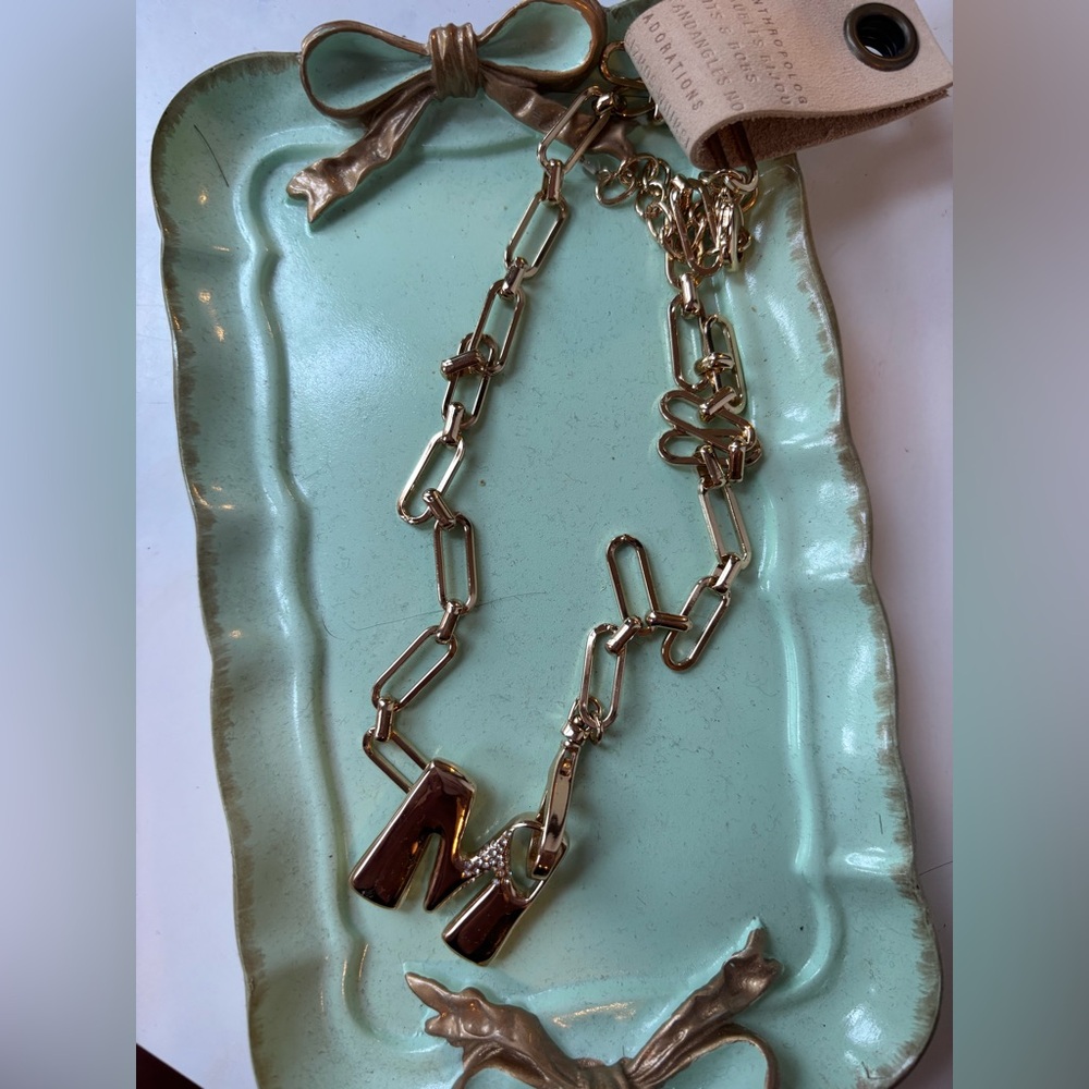 Anthropologie Bubble Letter Monogram Paperclip Chain Necklace - M